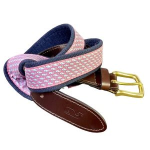 Vineyard Vines 32 Pink Whale Belt Brown Solid Brass
